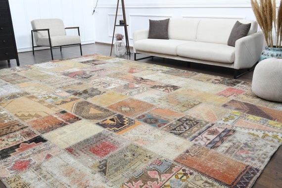 Area Rug Oversized Patchwork Vintage Turkish Oushak Style