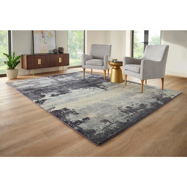 Area Rug Painterly Abstract Design High Low Pile Texture