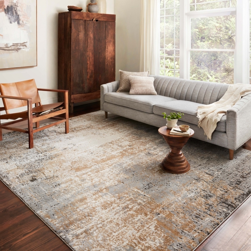 Area Rug Painterly Abstract Design Ochre Accents Modern Airy.