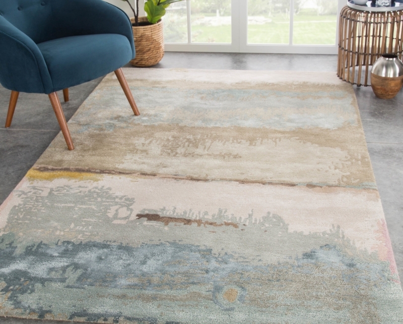 Area Rug Painterly Abstract High Contrast Navy Cream Transitional