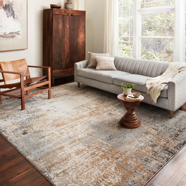 Area Rug Painterly Abstract Navy & Gold Accents, Glam Style