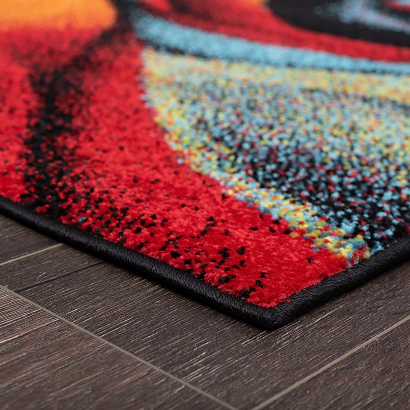 Area Rug Painterly Abstract Navy & Gray, Low Pile Contemporary