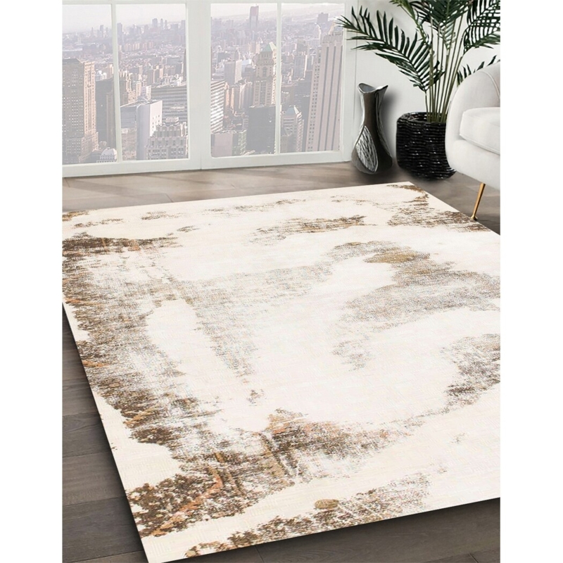 Area Rug Painterly Abstract Strokes Machine Washable Low Pile Earthy Tones