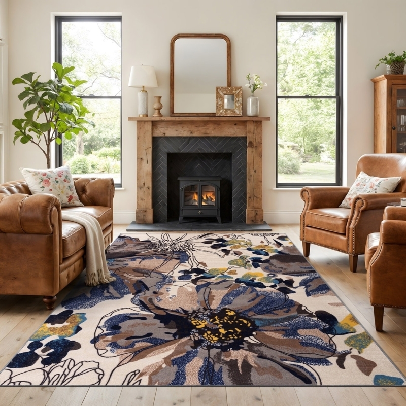 Area Rug Painterly Floral Multicolored Botanical Vibrant Floral