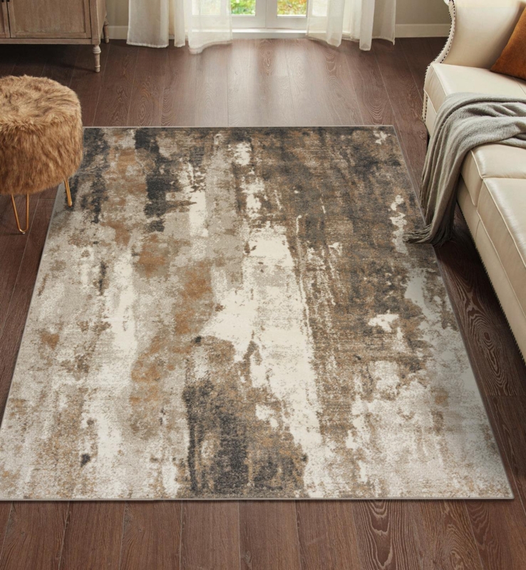 Area Rug Painterly Strokes Beige, Abstract Living Room Decor