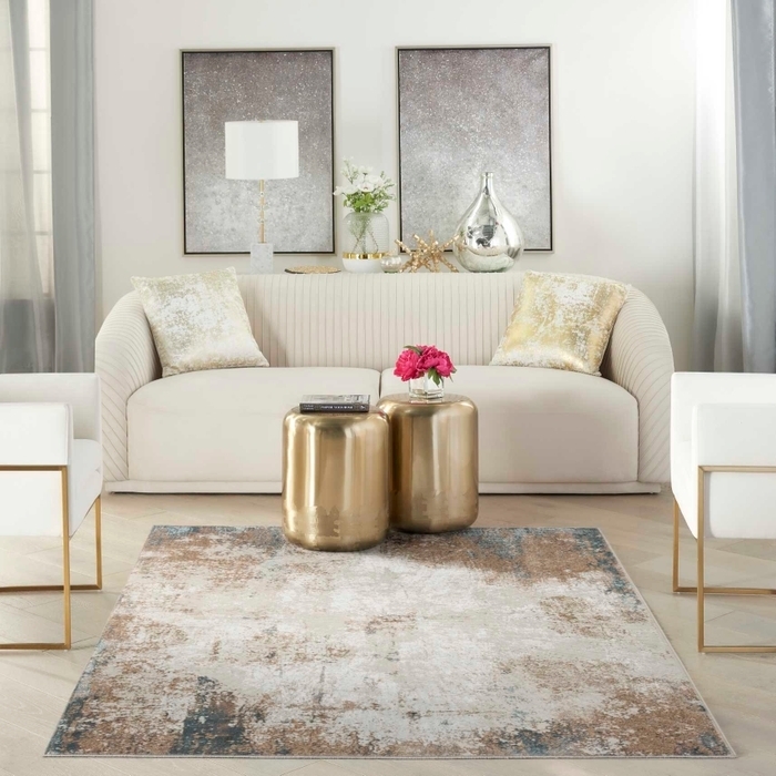 Area Rug Painterly Taupe Base Abstract Watercolor Pattern Low Pile Floor Covering