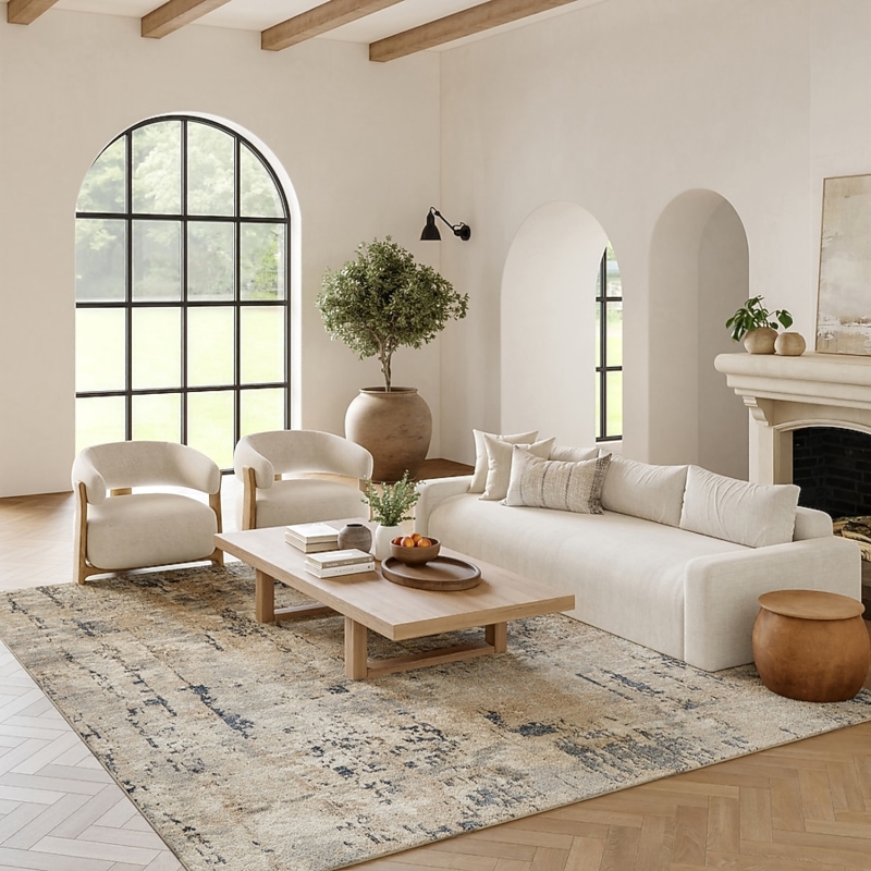 Area Rug Painterly Texture Abstract Pattern Beige Grey Transitional