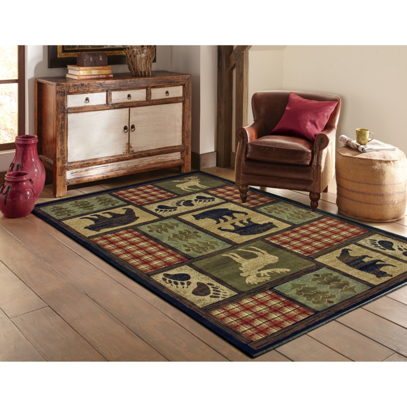 Area Rug Patchwork Design Wildlife Motifs Earthy Multi-Color