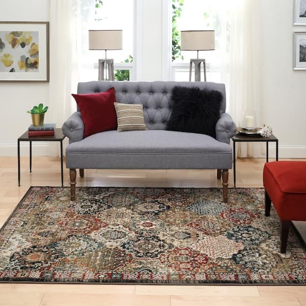 Area Rug Patchwork Medallion Ornate Teal Rust Bohemian Traditional