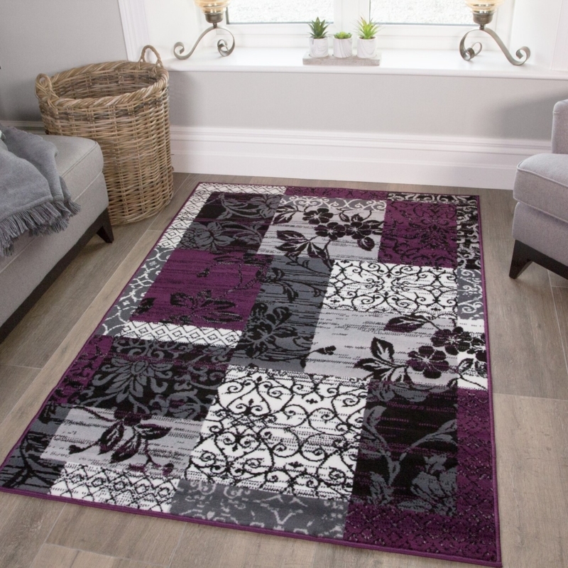 Area Rug Patchwork Multi Tonal Geometric Design Low Pile