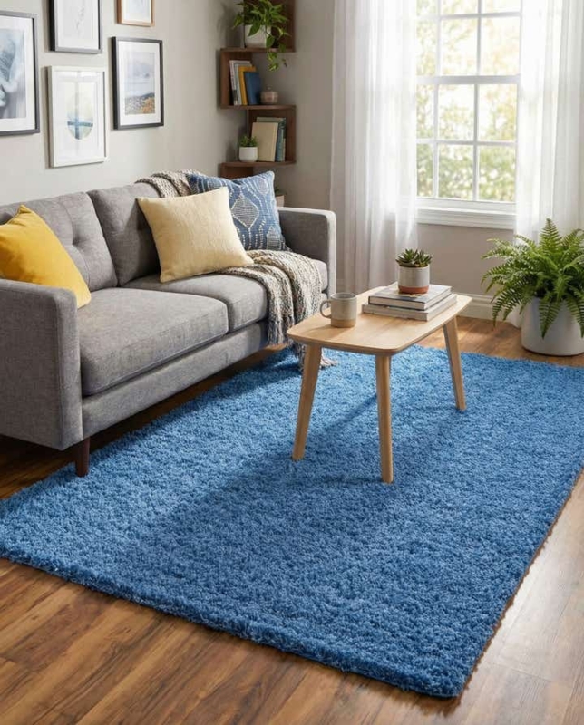 Area Rug Periwinkle Blue Solid Shag High Plush Pile Modern