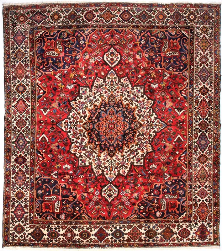 Area Rug Persian Bakhtiari Deep Red Ornate Medallion Wool