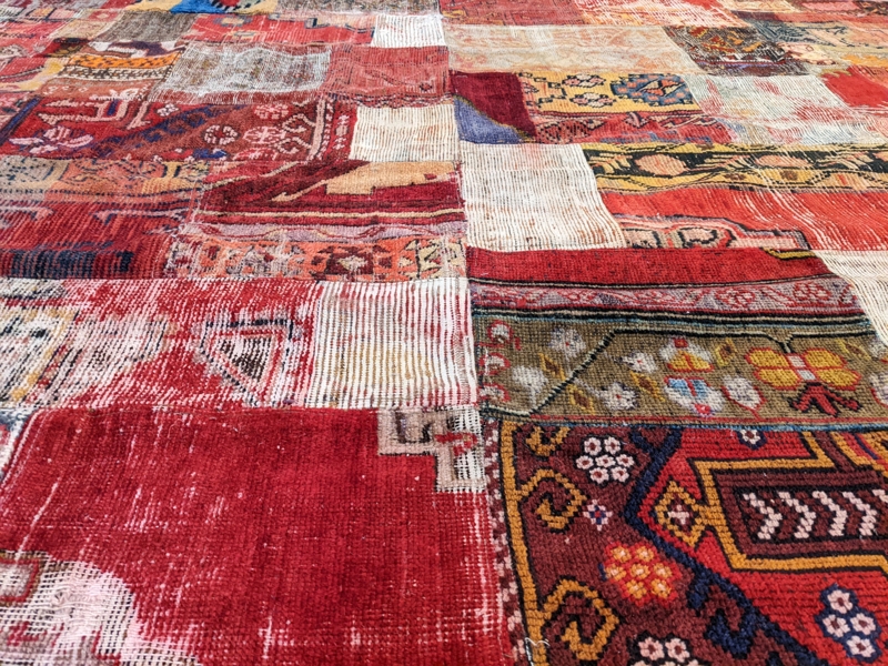 Area Rug Persian Patchwork Fringe Multicolored Earthy Distressed