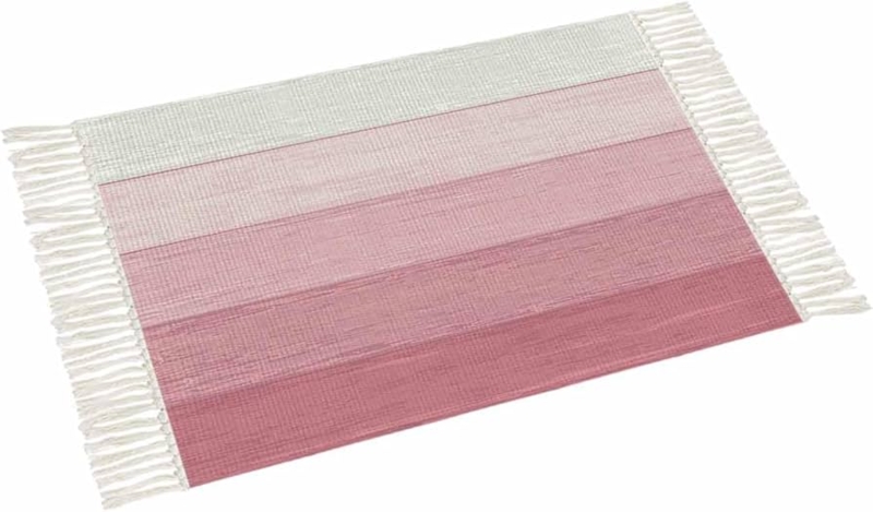 Area Rug Pink Gradation Wood Grain Print Tassel Fringe Rustic Boho Stripe