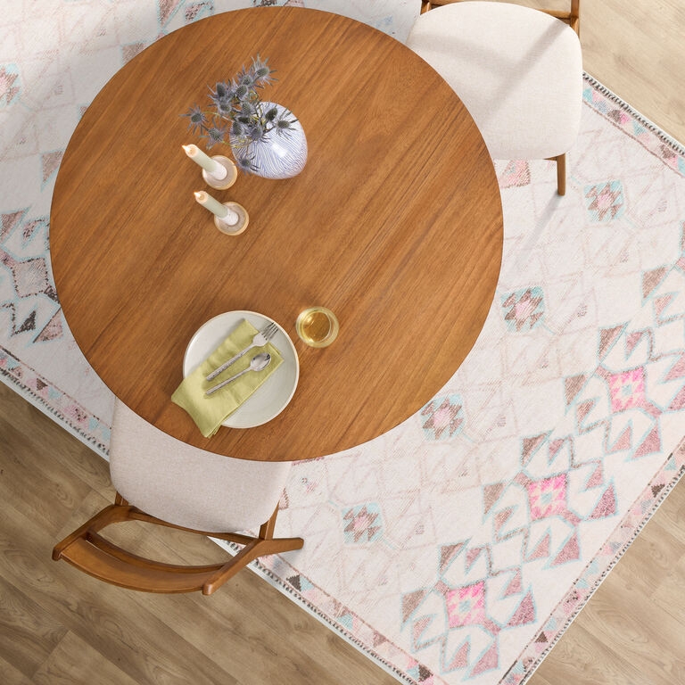 Area Rug Pink Ivory Moroccan Trellis Pattern Flatweave Dhurrie Style