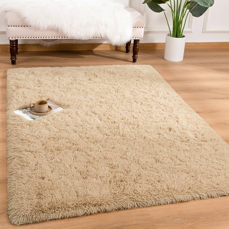 Area Rug Plush Camel Area Rug Faux Fur Like Shaggy Texture Soft