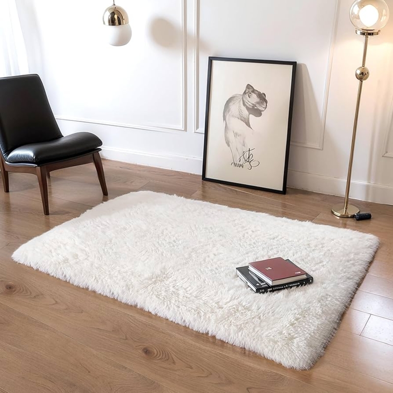 Area Rug: Plush Cream White Fluffy Shag Modern Floor Decor