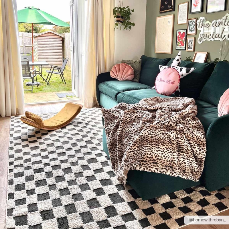 Area Rug: Plush Fabric Black And White Scandi-Boho Cozy Bedroom Decor