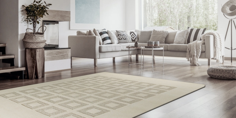 Area Rug Plush Geometric Line Pattern Off-White Living Room Decor