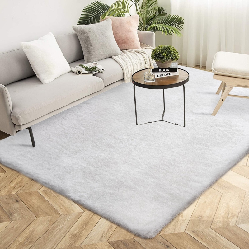 Area Rug: Plush Gray Faux Rabbit Fur with Sheepskin Shape