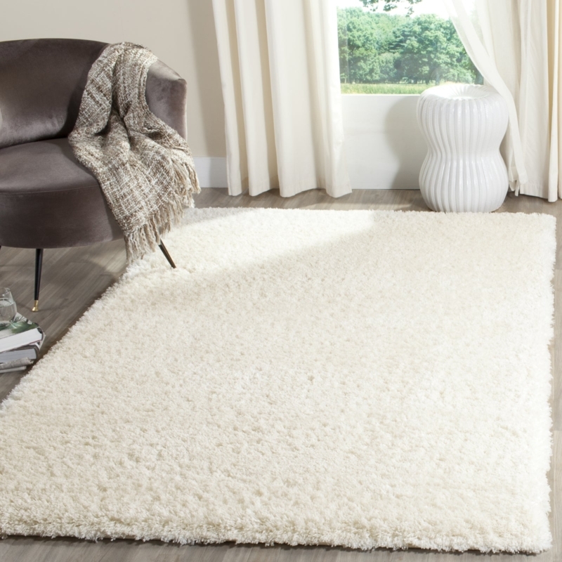 Area Rug Plush Shag Texture Minimalist Geometric Lines Cream Cozy Living Room