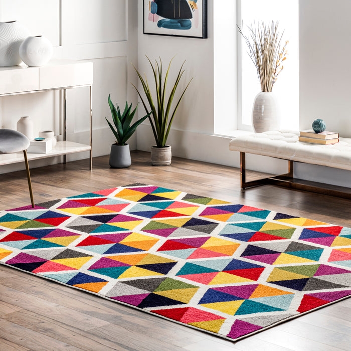 Area Rug Polygonal Tiles Modern Eclectic Design Colorful