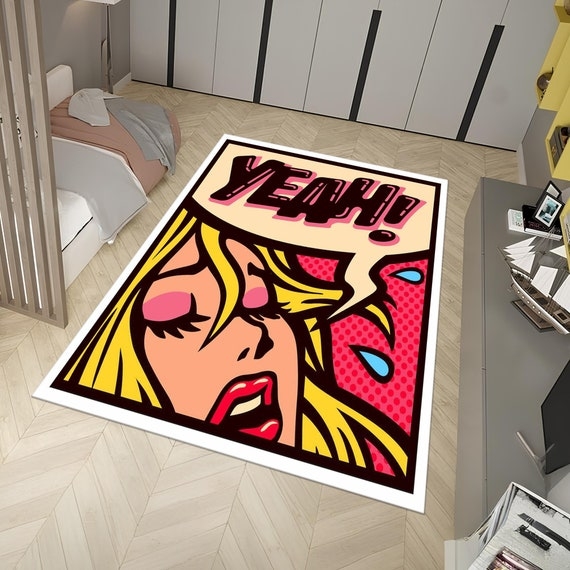 Area Rug Pop Art Illustration Vibrant Color Palette Halftone Dots