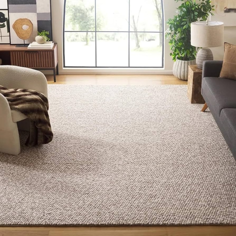 Area Rug Popcorn Texture Beige Wool-Like, Chunky Knit Area Rug Texture