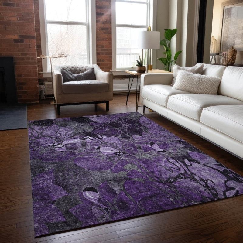 Area Rug Purple Vintage Motif Distressed Aesthetic Faded Pattern