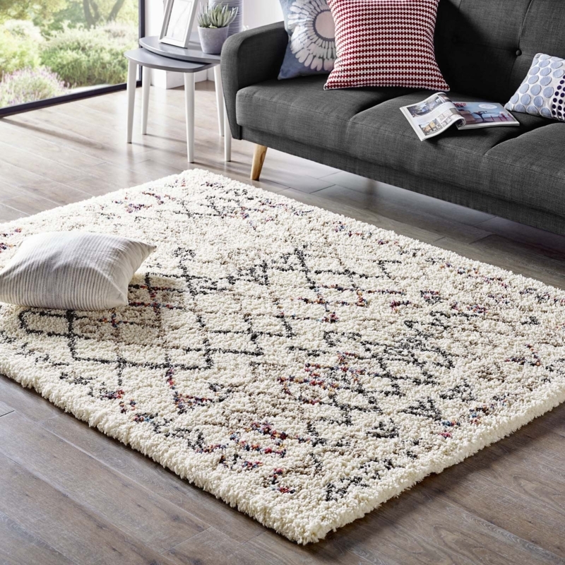 Area Rug Rainbow Diamond Motif High Pile Rainbow Geometric Shag Rug