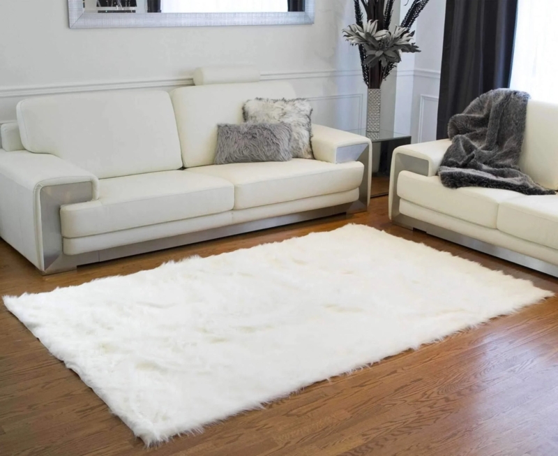 Area Rug Rectangular Faux Fur Shaggy Fibers Tactile Minimalist