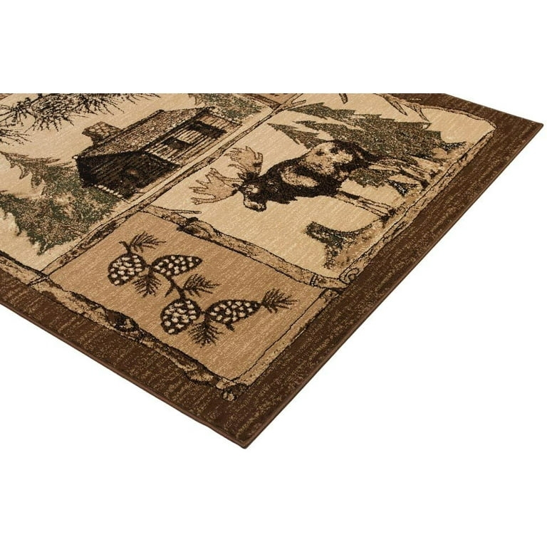 Area Rug Rectangular Paneled Layout Pictorial Pattern Earthy Brown