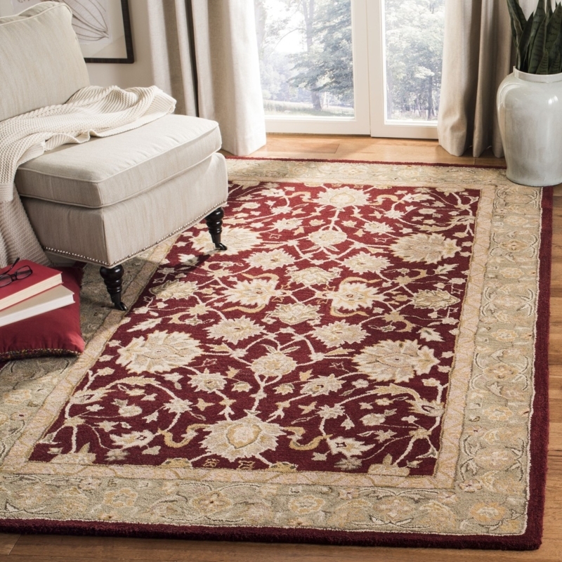 Area Rug Red And Moss Palette Floral Pattern Traditional Classic