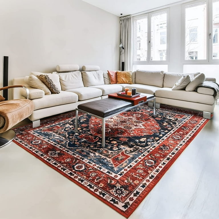 Area Rug Red Persian Medallion Traditional Washable Decor