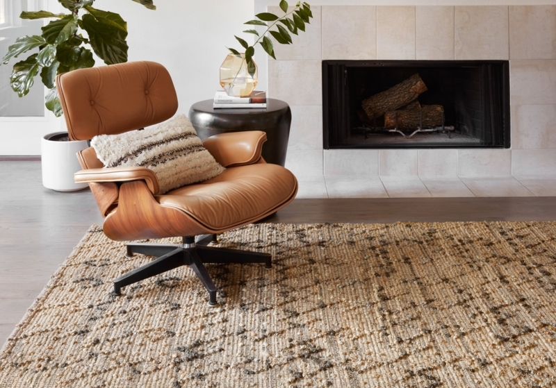 Area Rug Repeating Motif Charcoal Grey Beige Low Profile Earthy Woven
