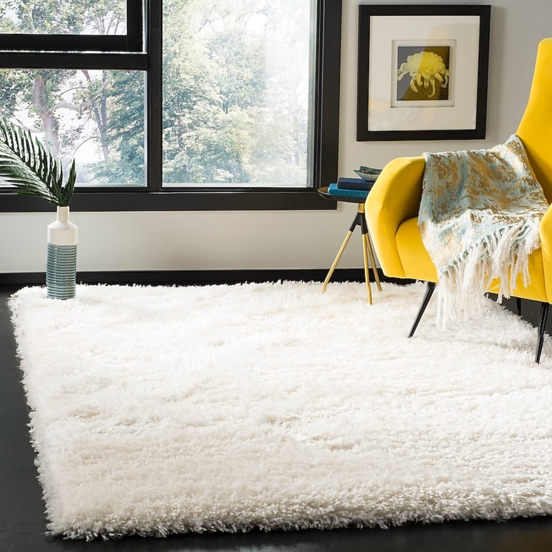 Area Rug Rhodes Shag Loomed Polyester Ivory Plush Pile Contemporary