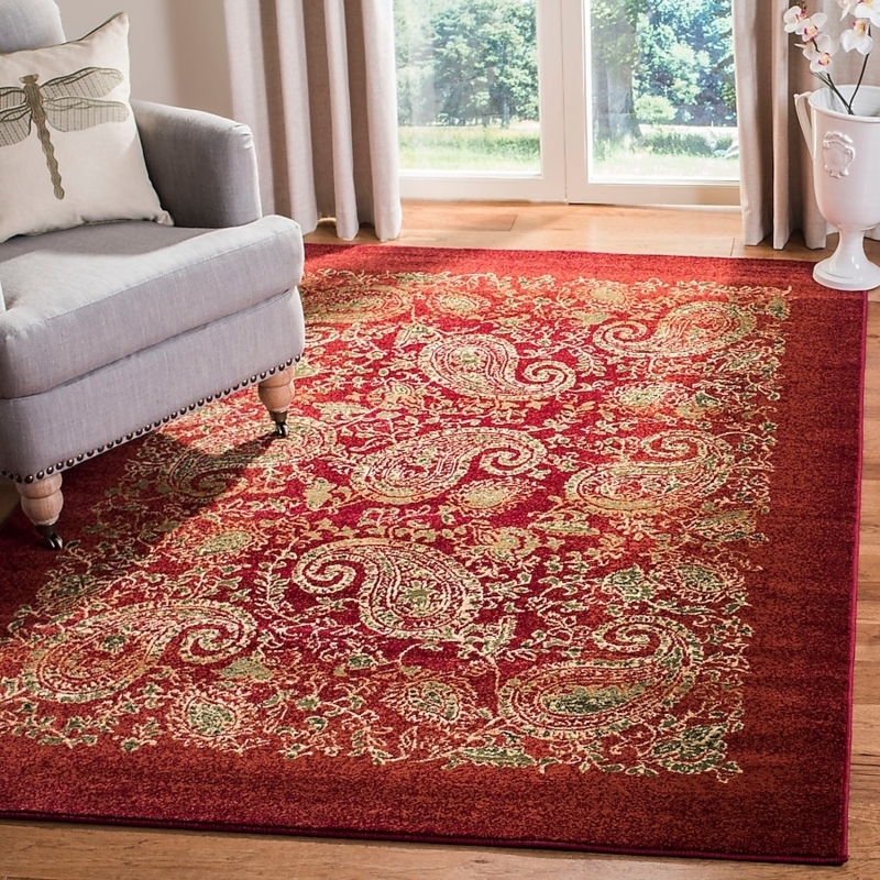 Area Rug Rich Burgundy Field Paisley Traditional Vintage Style