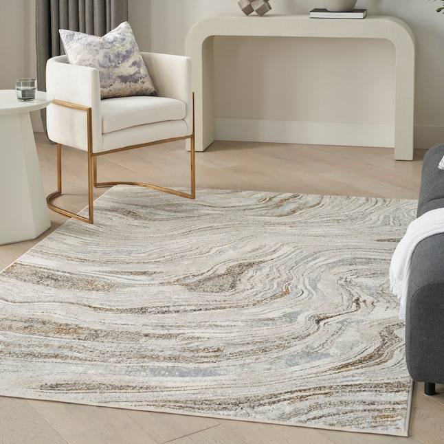 Area Rug Ripple Design Gold Metallic Grey Textured Wave Pattern Rug