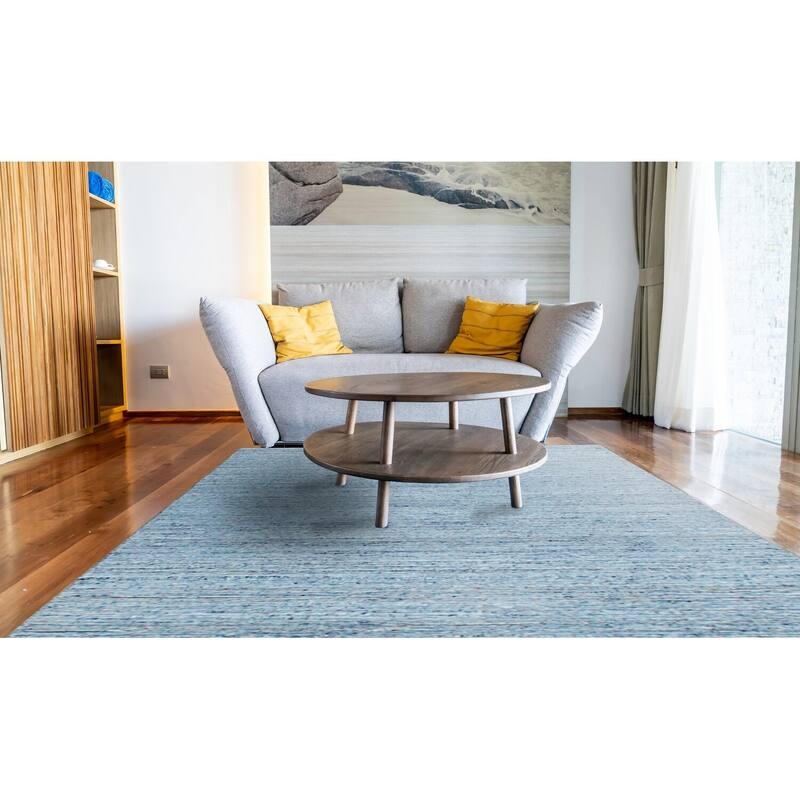 Area Rug Rippled Navy Blue Texture Handcrafted Contemporary