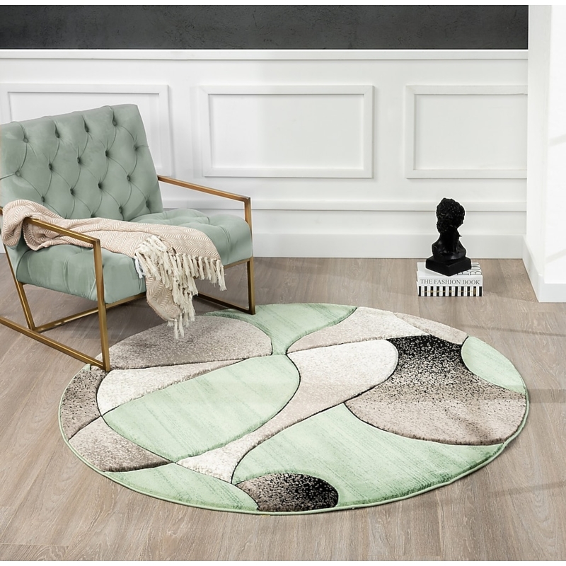 Area Rug Round Abstract Pattern Tonal Green Contemporary Earthy
