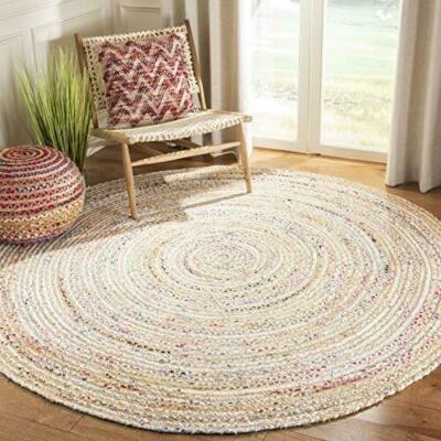 Area Rug Round Braided Construction Multicolored Bohemian Reversible