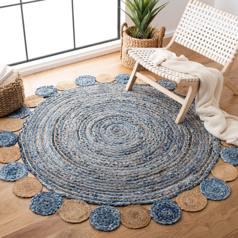 Area Rug Round Braided Jute Texture Organic Natural Fiber Decor