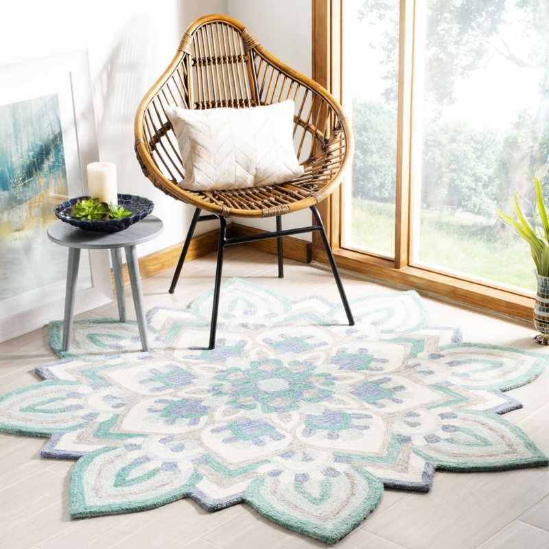 Area Rug Round Coastal Circular Coral Design Nautical Theme
