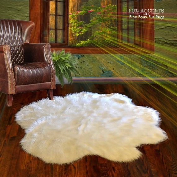 Area Rug Round Cream Shaggy Texture Faux Fur High Pile Plush Cozy