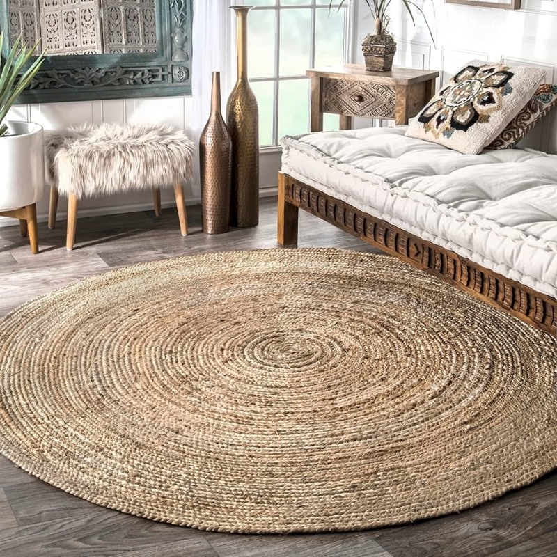 Area Rug Round Jute Braided Natural Farmhouse Nook