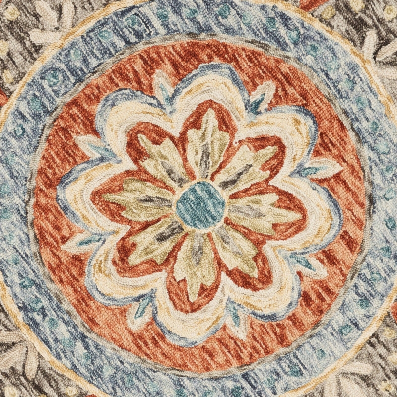 Area Rug Round Orange Scalloped Edge Concentric Tufted Boho