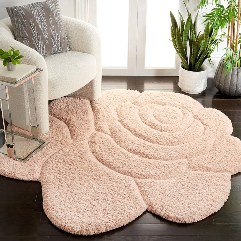 Area Rug Round Pink Yellow Bold Blush Tones Oversized Pattern