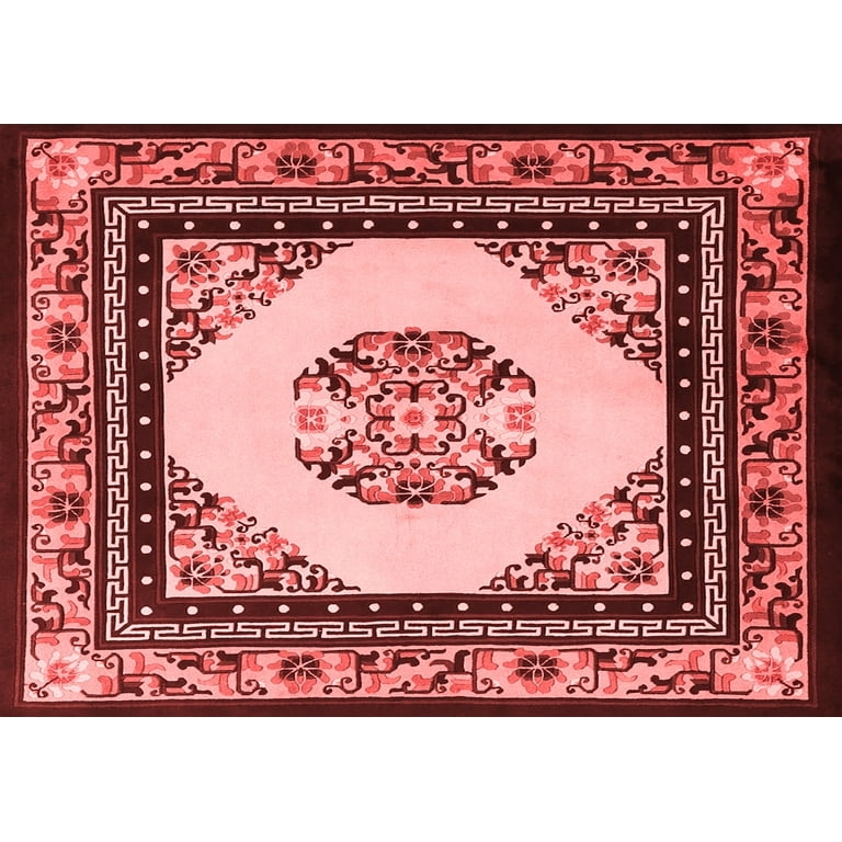 Area Rug Round Red Oriental Navy Blue Border Traditional Asian