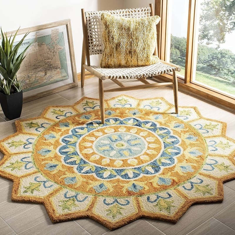 Area Rug Round Rust Ivory Oversized Botanicals Boho Floral