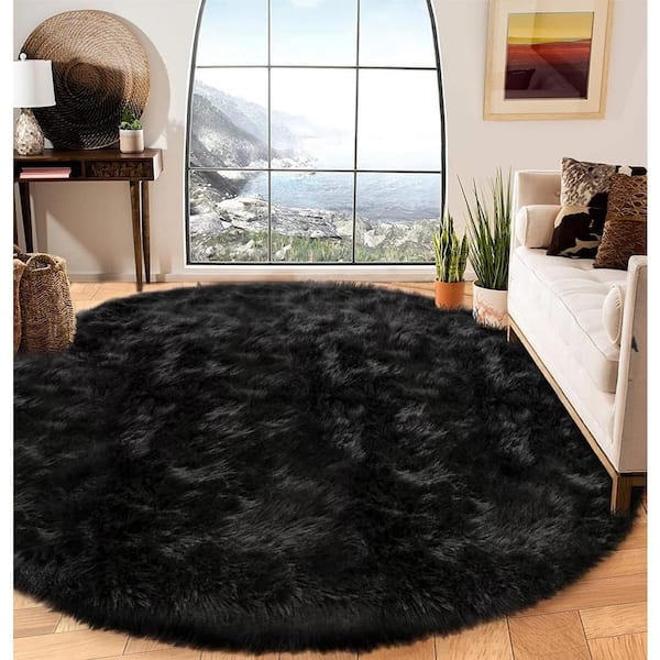 Area Rug Round Shaggy Texture High Pile Bedroom Rug